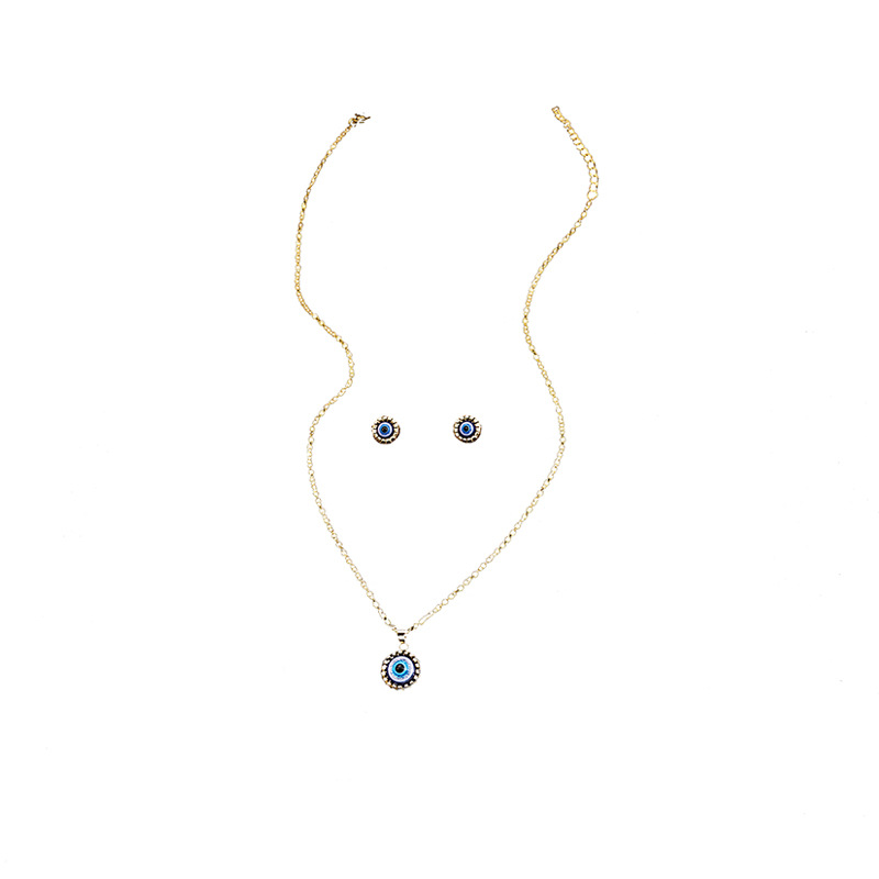 TEMU 3pcs Eye Pendant And Earrings Set | Stainless Steel, Kc Golden Plated, Geometric Blue , Ideal Valentine's Day Gift