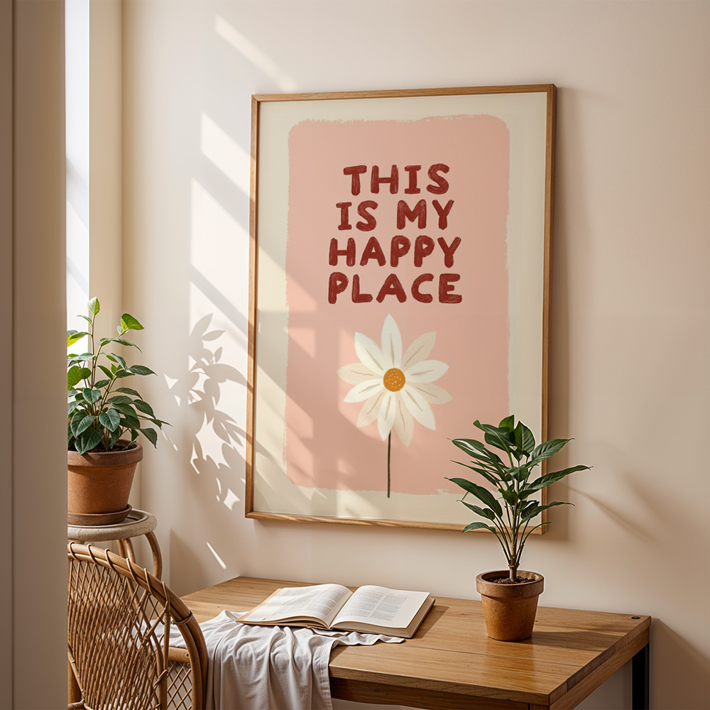 TEMU 2D Flach, 2D Flach, Wandkunst Dies ist mein glücklicher Ort Wolken Poster Glückliche Wolke Leinwanddruck Schlafzimmer Dekor Wohnzimmer Dekor