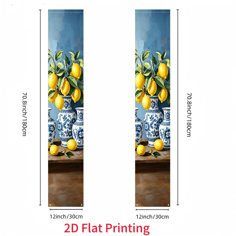 TEMU 2d Flat, 2pcs Lemon-themed Door Curtain Banner Decorations - Lemon Patterns With Hanging Lemon Garland, Fabric Suitable For Indoor/outdoor Lemon