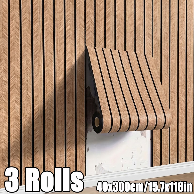 3 Rolls Self-adhesive 3d Slat Wall Panels, Thick Non-deformable Wood Grain Stickers, Waterproof Easy-install Decor For Home Walls And Ceilings