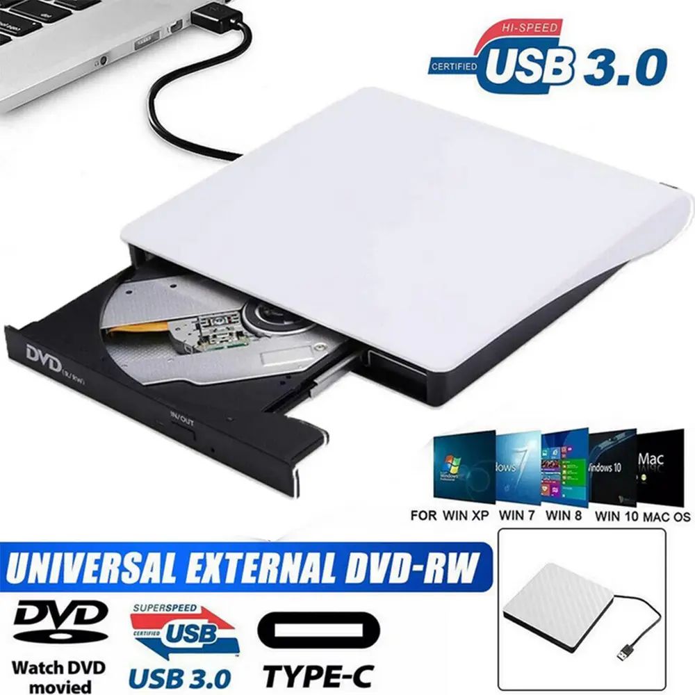TEMU Slim External Cd/dvd Rw Drive Usb 3.0 Portable Dvd Player & Burner For Laptop/pc - No Installation Needed, , Data Transfer, Durable , Compatible