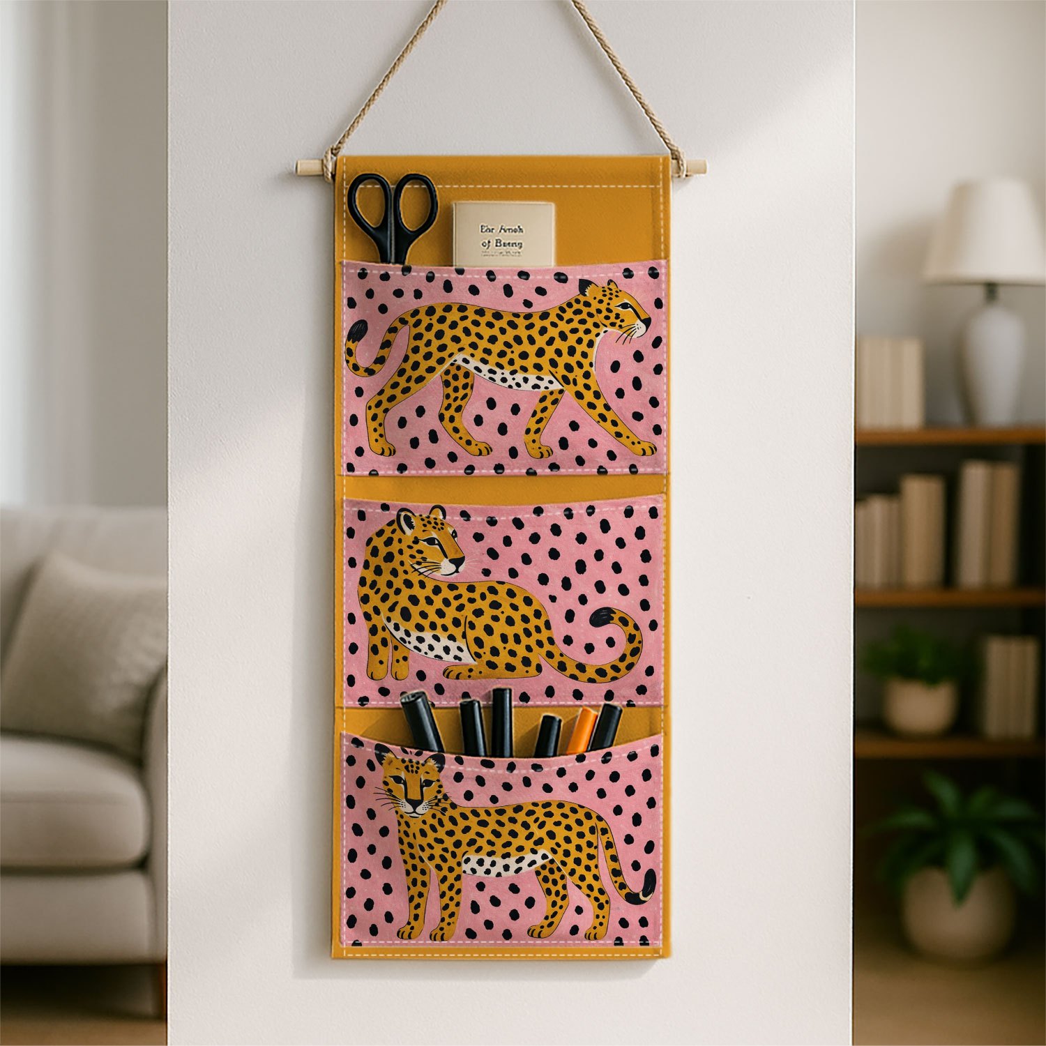 TEMU 1pc Pink Leopard Animal Pattern Hanging Storage Organizer Wall Hanging Bag For Bedroom Nursery Decorative Home Organizer