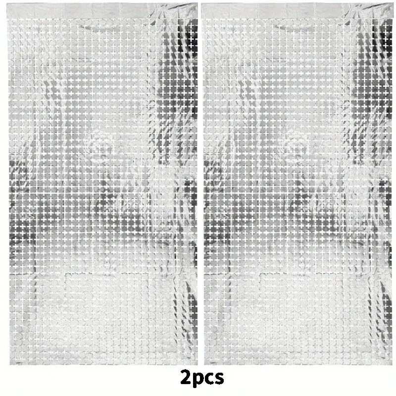 Image of 2pcs Of Square Laser Rain Curtains, Used For Wedding Birthday Party Stage Background Wall Decoration, Sequin Rain Curtain Decoration