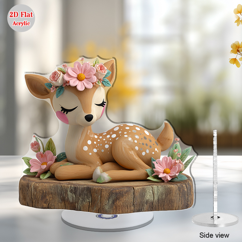 TEMU Ornement de bureau rotatif plat 2D en acrylique avec et couronne florale - Décor rotatif 2D amusant pour l'extérieur, idéal pour Noël, Pâques,