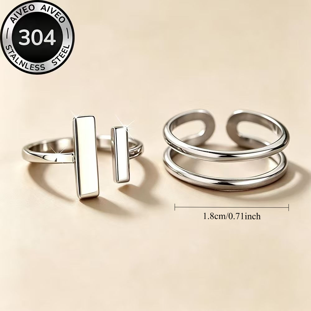 2pcs High-Quality Stainless Steel Stackable Open Ring Set