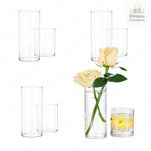 8pcs clear cylindrical glass candlesticks 2 sizes 12cm 6cm height 6 5cm width floating candle jars thickened glass vases for wedding party dining table centerpiece home decor pearl safe packaging