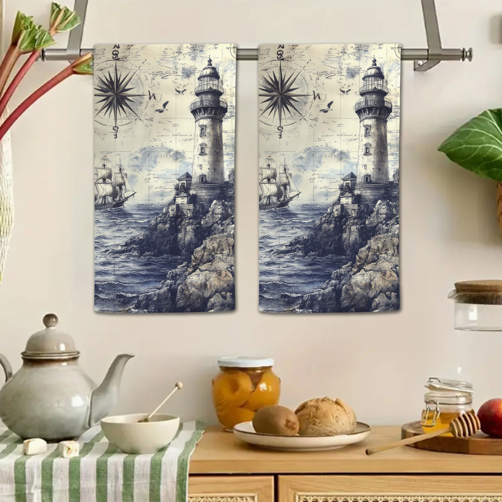 

2pcs Lighthouse By The & Bathroom Towel Set - , Decorative Polyester Hand Towels, Hand Towels For Bathroom