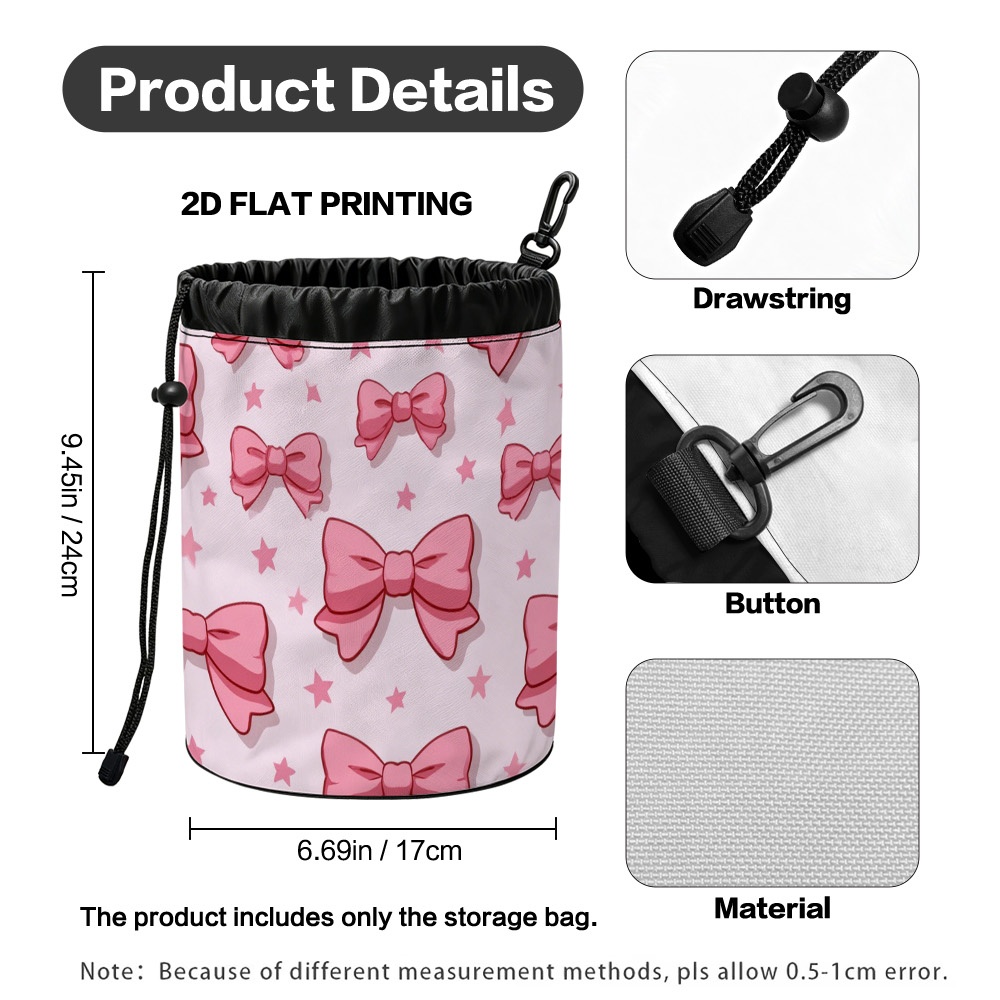 TEMU (2d Flat) 1pc Pink Bows And Stars Clothespin Storage Bag. , Multi-, Sturdy Fabric, Perfect For Separating Different Sized Clothespins, 2d Flat,