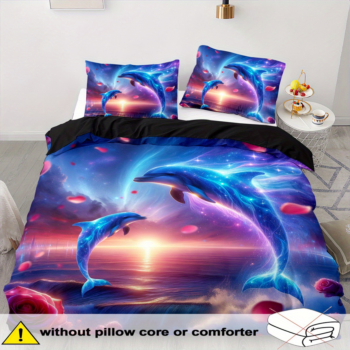 TEMU Open Dolphin Theme Duvet Cover Set - 2/3pcs, Soft And Comfortable Breathable, Animal Theme Print Bedding, Pattern Print Duvet Cover Set, 100%