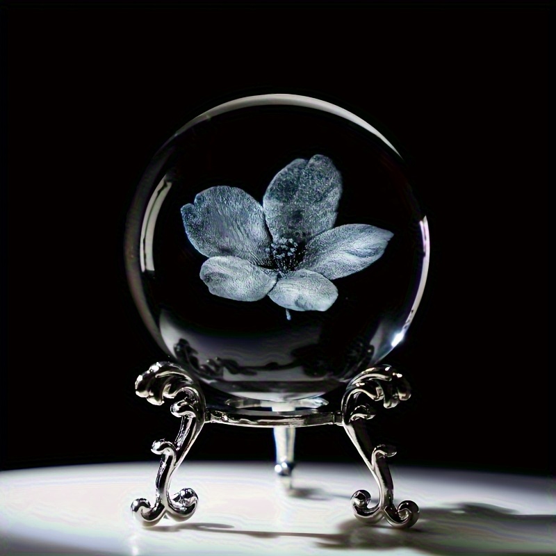 TEMU A 3d Cherry Crystal Ball With Laser Engraving, Featuring A Base, Ideal For Decorating Bedrooms, Living Rooms, And Offices, Perfect As A Festive