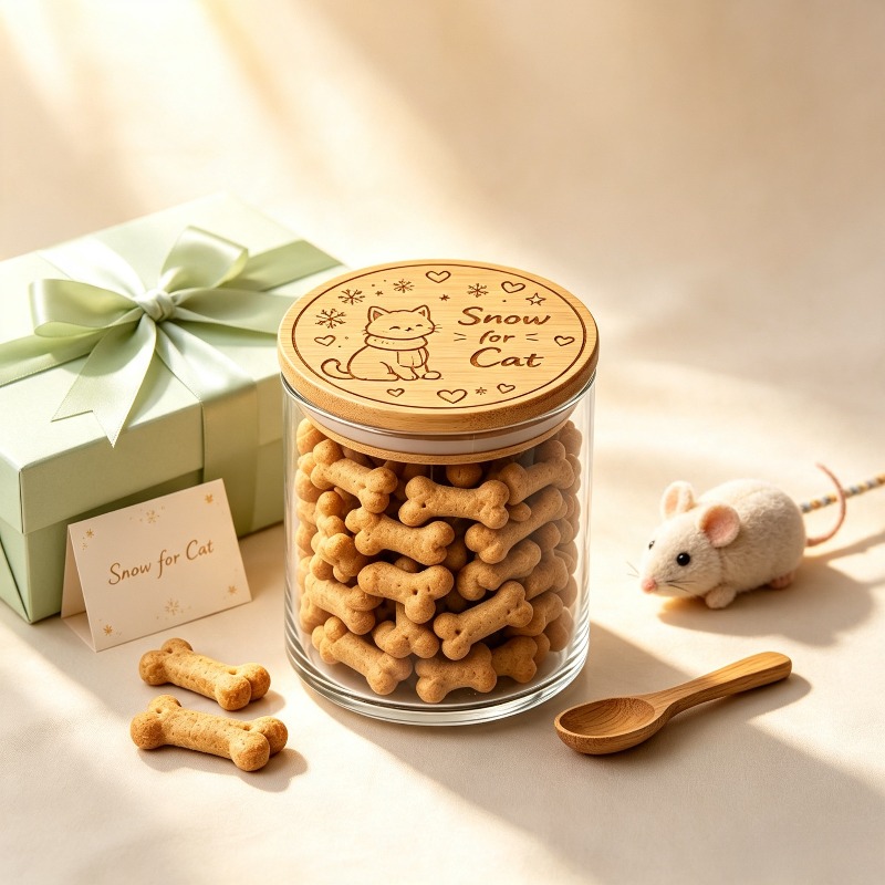 Custom Laser Engraved Glass Pet Treat Jar with Bamboo Airtight Lid