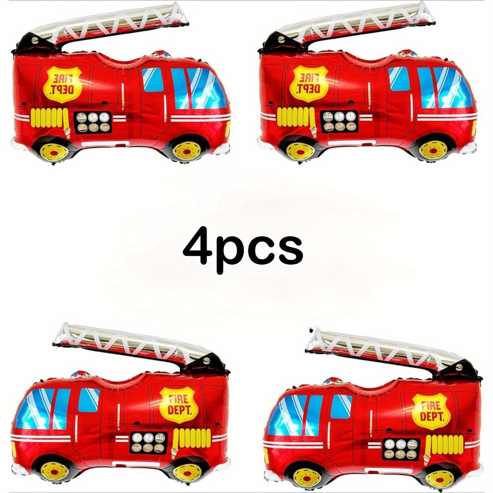 Image of Fire Truck Party Decorations, 4pcs Fire Truck Birthday Party Balloons Fire Party Balloons For Firefighters 4th Birthday Fire Engine Rescue Themed Party Supplies, Photo Studio Posing Props Scenery