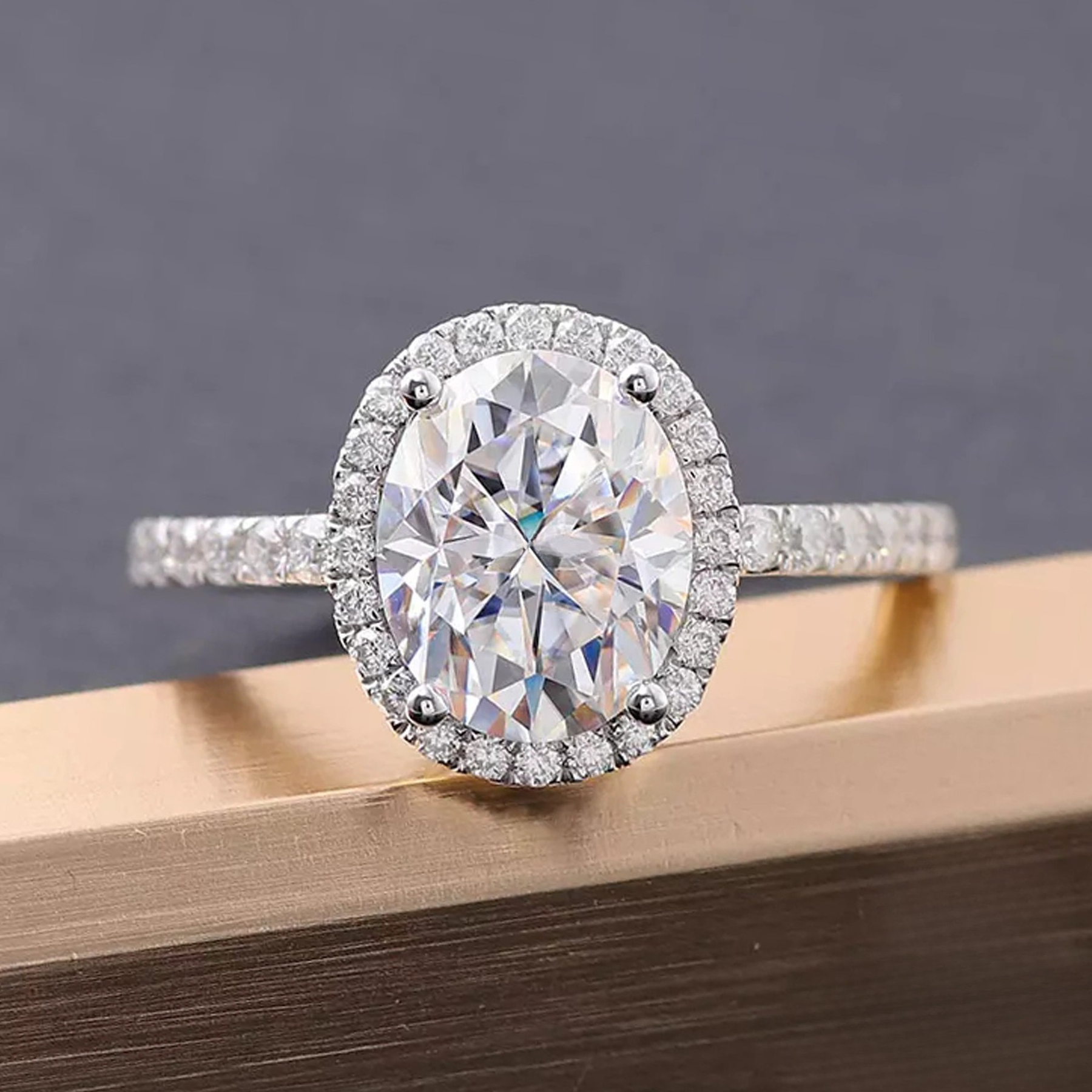 Women's 1 Carat Oval Cut Moissanite Bezel Setting Ring, Gift
