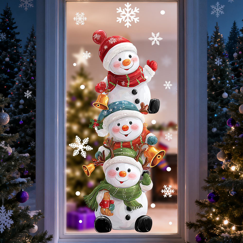 1 stuk - Herbruikbare Statische Raamfolie - Winter Sneeuwvlok & Sneeuwpop Statische Decals, PVC Privacy Glassticker voor Matglazen Deuren, Spiegels