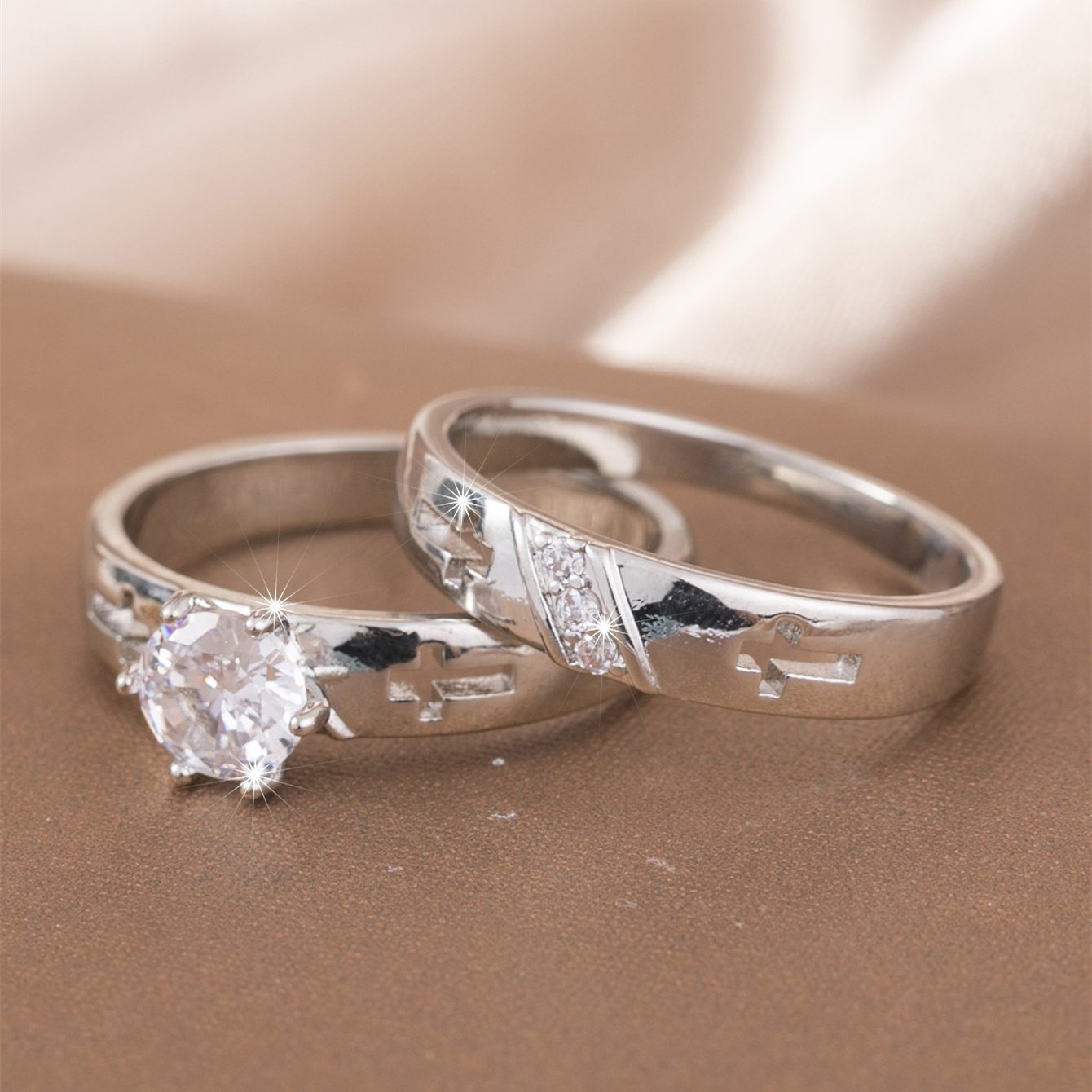Geometric Cross Couples Ring Wedding Engagement Party Jewelry