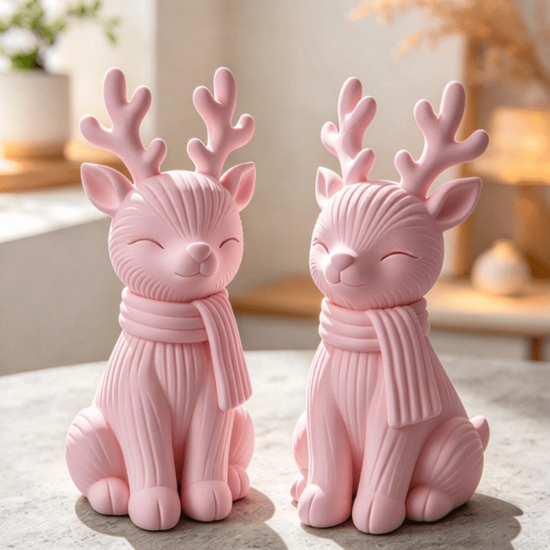 TEMU 2pcs Pack Figurines - Elegant Scandinavian Reindeer Decor With Suitable For Home, Office, Car & Tabletop, Plastic Tabletop Statues For Christmas