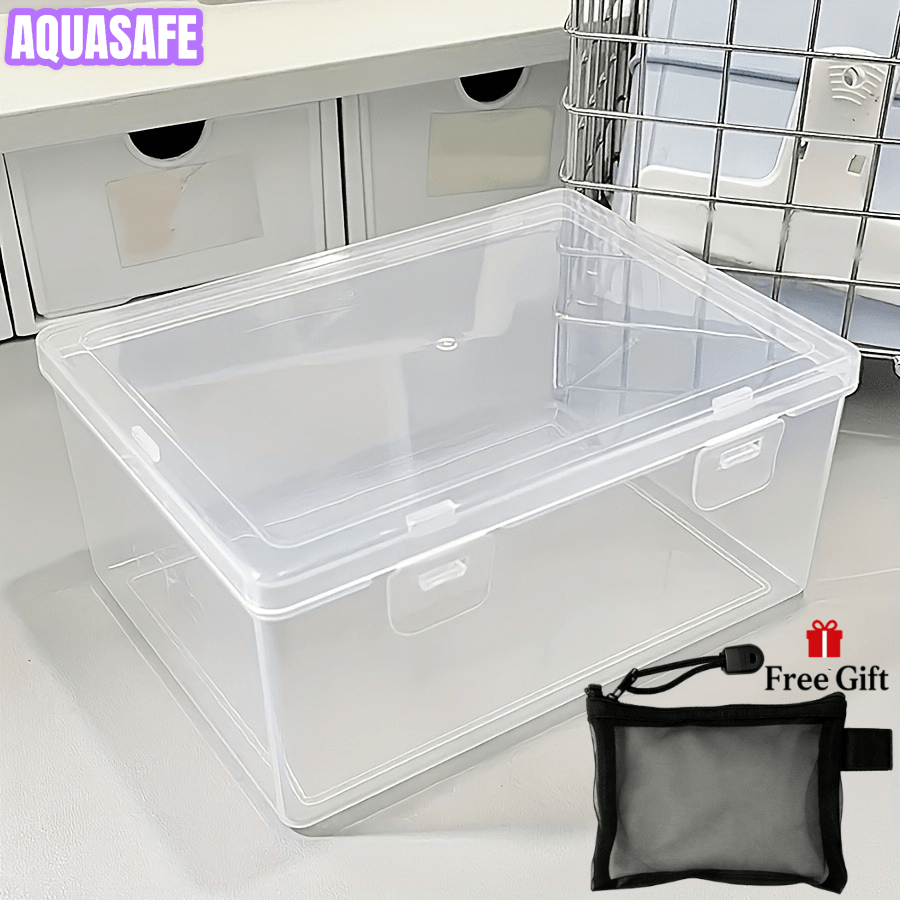 TEMU 2pcs Set, 1 Large-capacity Transparent Plastic Storage Box + 1 Storage Pouch, Desktop Storage Organizer, , Rectangular Design, Home, Office, And