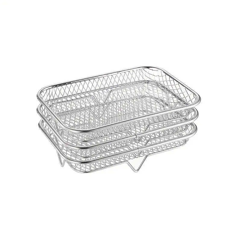 TEMU Rangs de cuisson empilables 2/3 niveaux pour friteuse à air, grille de cuisson en acier inoxydable, support de séchage pour frites et ailes de ,