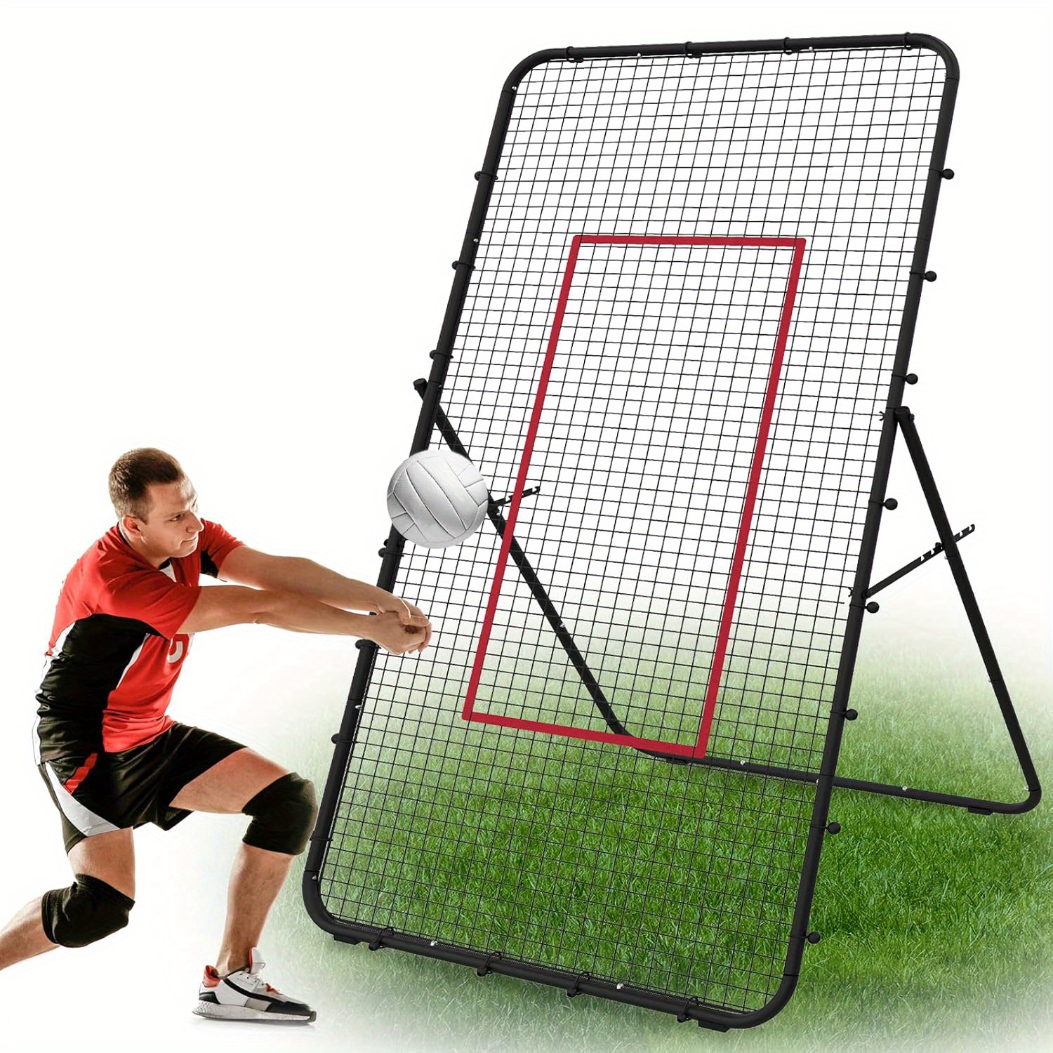 TEMU 7x4ft Heavy-duty Adjustable Volleyball Rebounder Net - With & High-tension Pe Netting, Portable Volleyball Training Equipment For Volleyball,