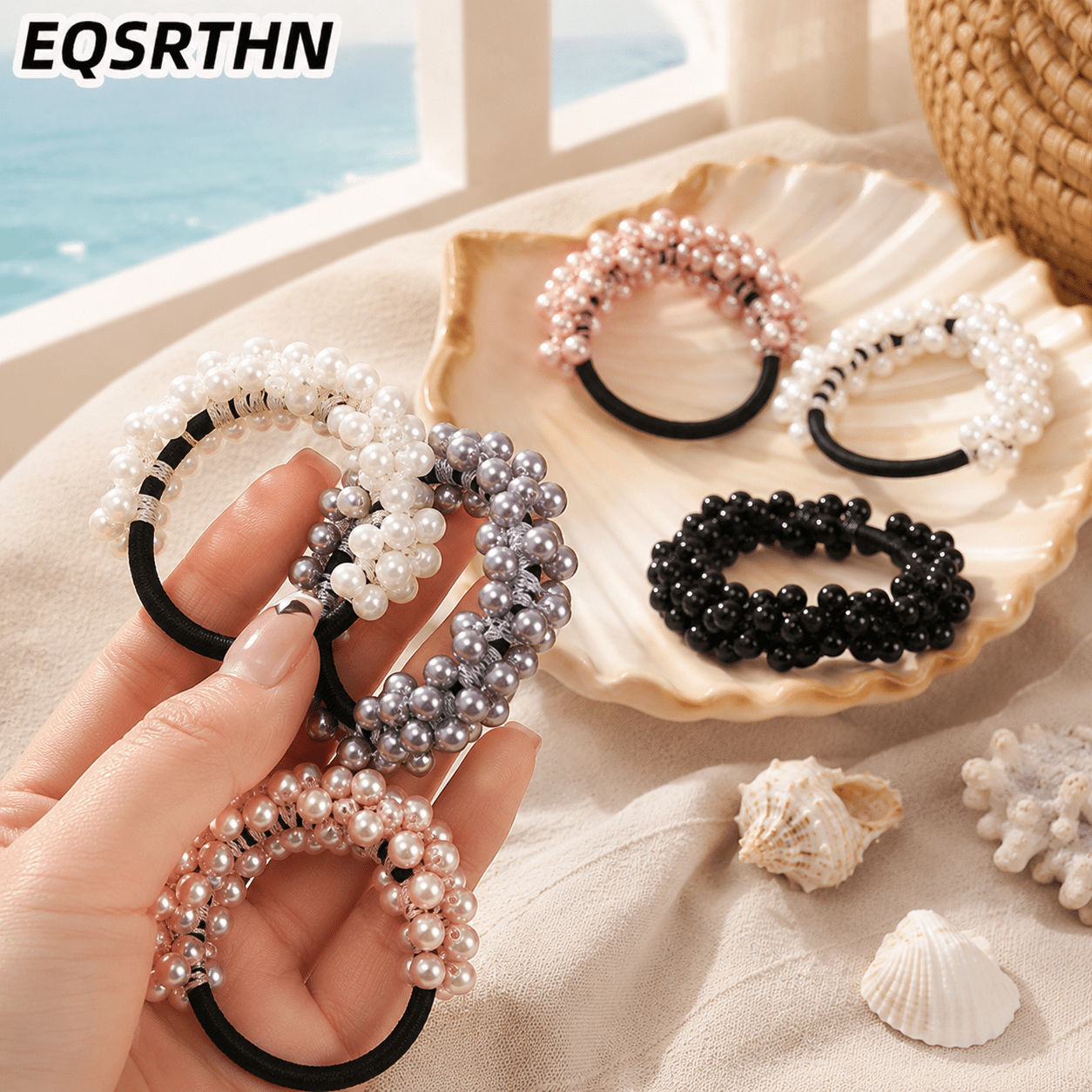 6pcs Pearl Hair Ties Elastic Hair Bands