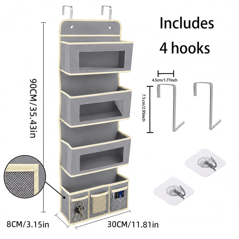 TEMU [more Pockets]multi-functional Hanging Storage Bag, Reinforced Composite Fabric, Hanging Design With 4+3 Pocket Layout, Includes Mesh Pocket,