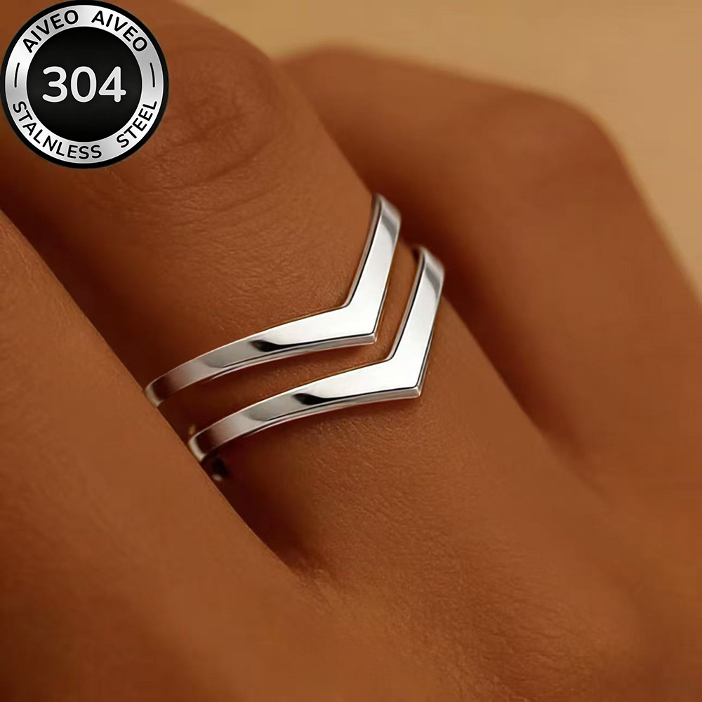 2pc Golden Stackable Open Rings Set, Hypoallergenic Stainless Steel