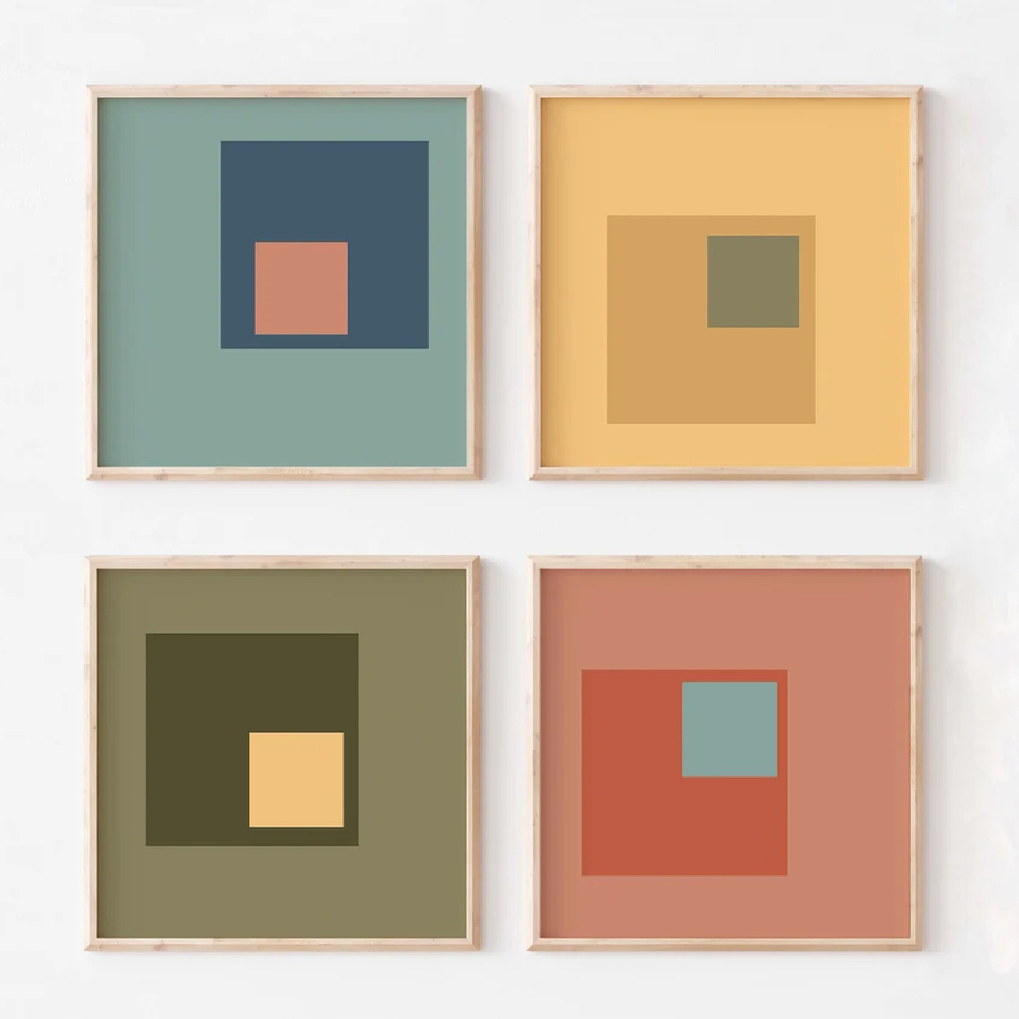 TEMU Juego de 4 Piezas, de Pared, Póster Vintage, Moderno de Bloques de Color de Mediados de : Conjunto de Pared de Galería Cuadrada, para Decoración