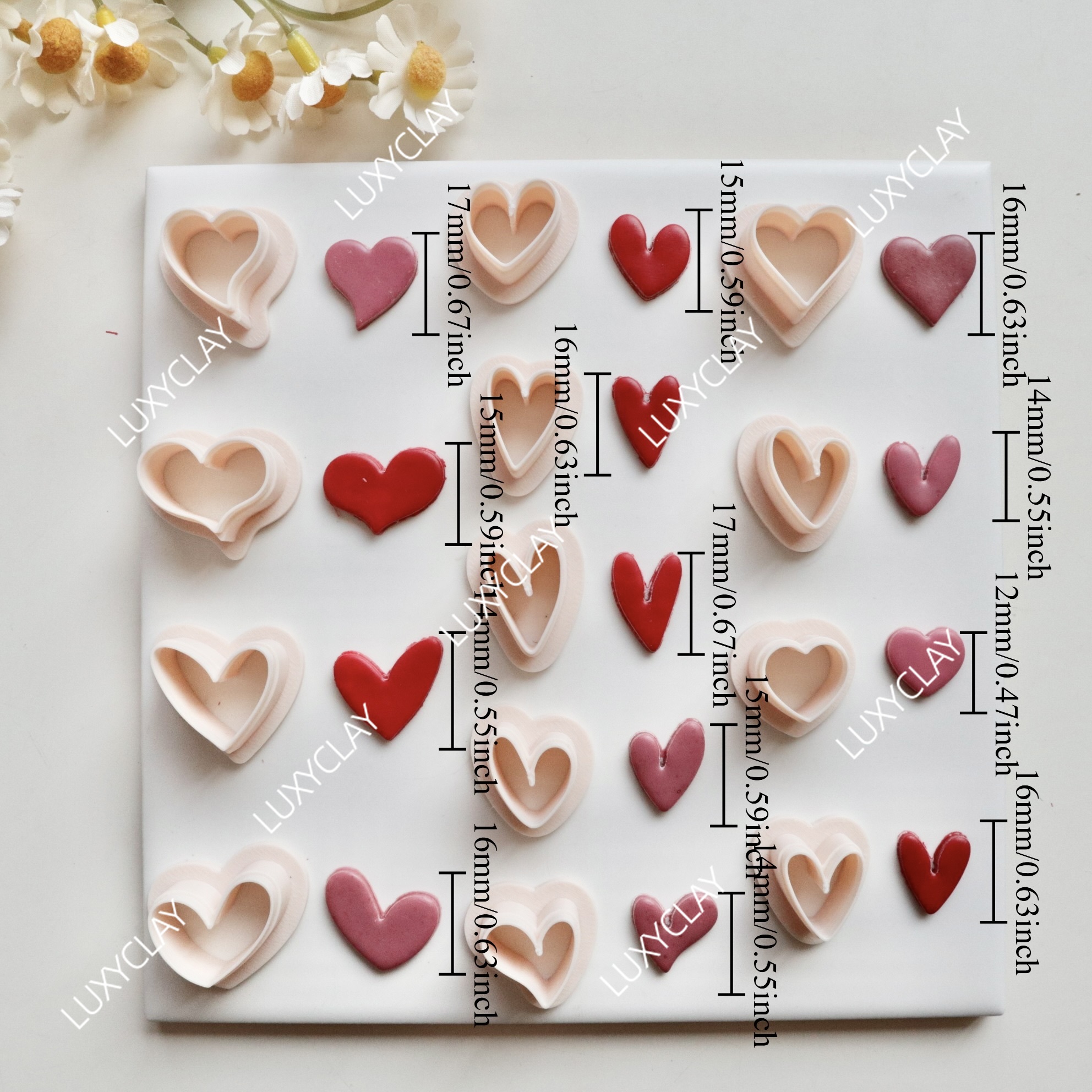 Image of 13pcs/set Valentine's Day Heart Shape Earrings Making Kits | Abstract Heart Pattern Polymer Clay Cutters For Jewelry Making, Valentines Clay Molds For Crafting