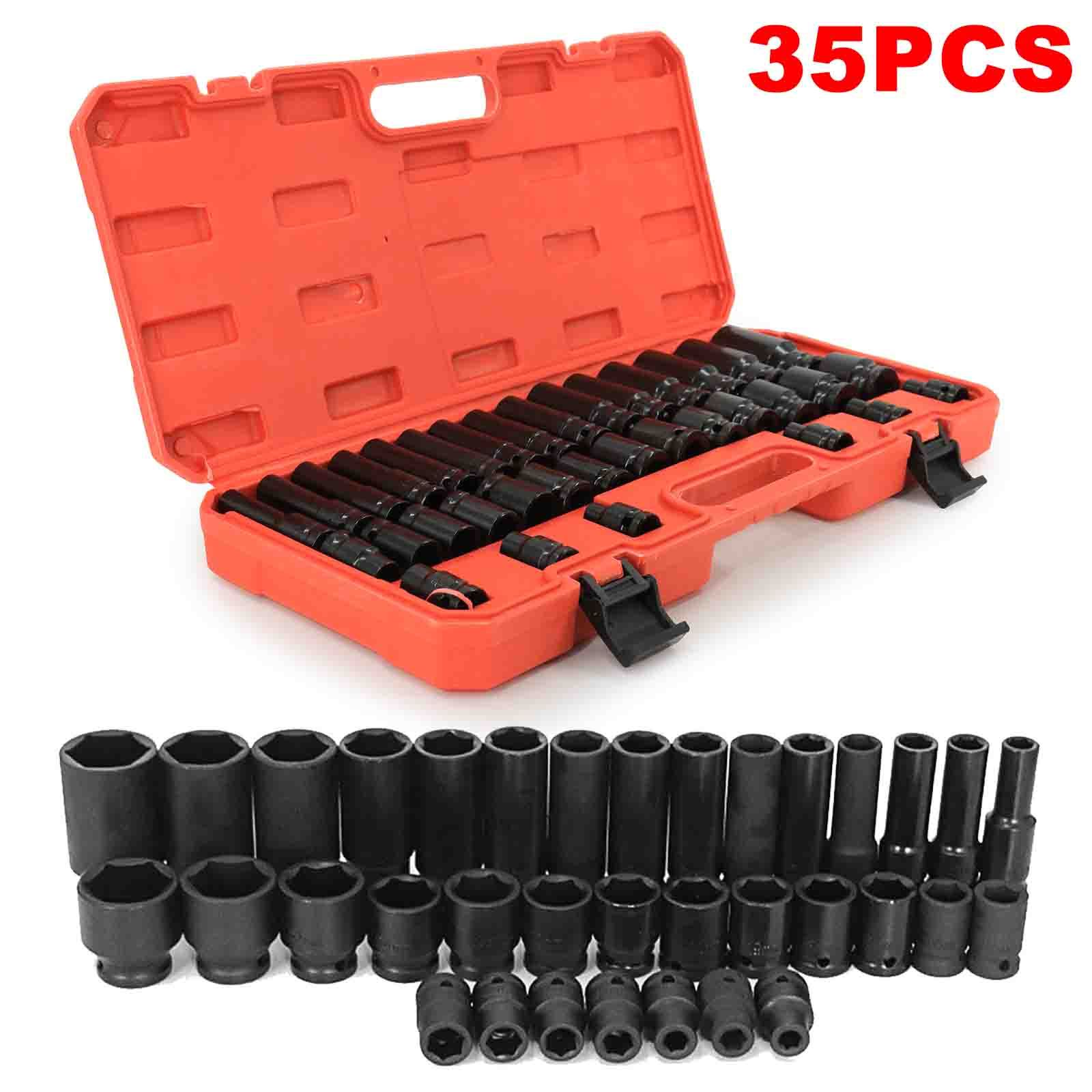 TEMU 35pcs Heavy-duty 1/2" Drive Impact Socket Set, High Torque 6- Wall Sockets With 8-32mm Metric Sizes, Suitable For Air- Wrenches, Car, Van,