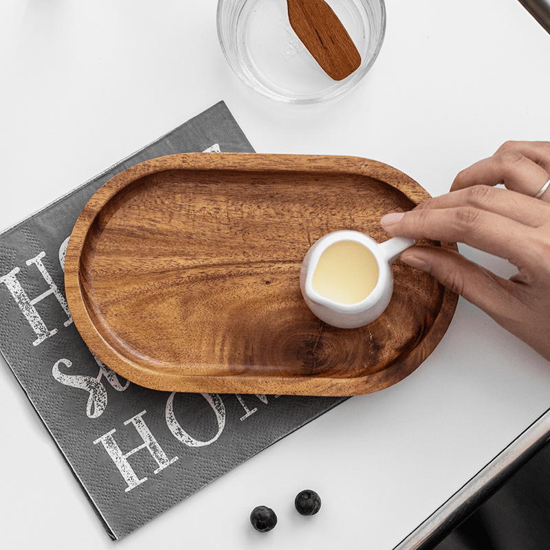 E-shop Mini Servierablage aus Holz, kleine ovale Holzplatte für Kaffee und Dessert, dekorative Schmuckablage für Schlüssel und Schmuck, tragbare