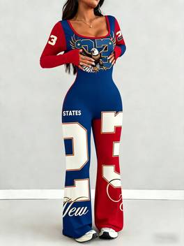 slaydiva womens jumpsuit summer red blue color block letter print comfortable fit