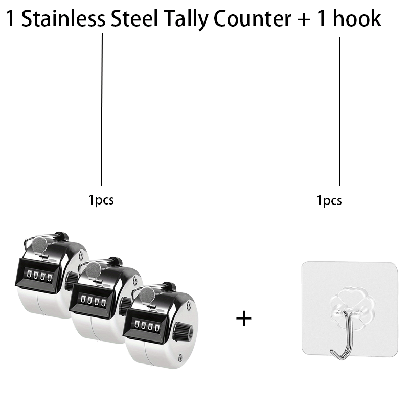 TEMU 2 piezas - (1 Contador de Tally de Acero Inoxidable + 1 Gancho), Contador de Tally, Contador Mecánico, Contador de Tally de Acero Inoxidable,