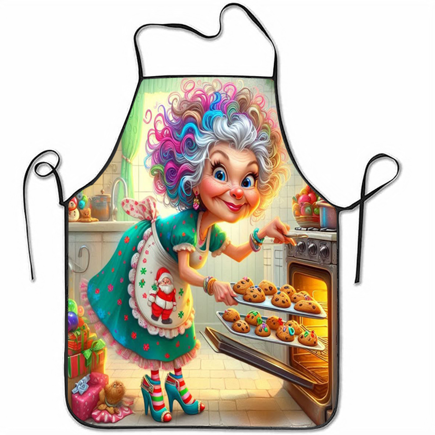 TEMU 1pc Unisex Kitchen Apron, "grandma Baking Fun Scene" Print, High Quality, Suitable For Cooking, Gardening, Bbq, Home Kitchen, Valentine's Day