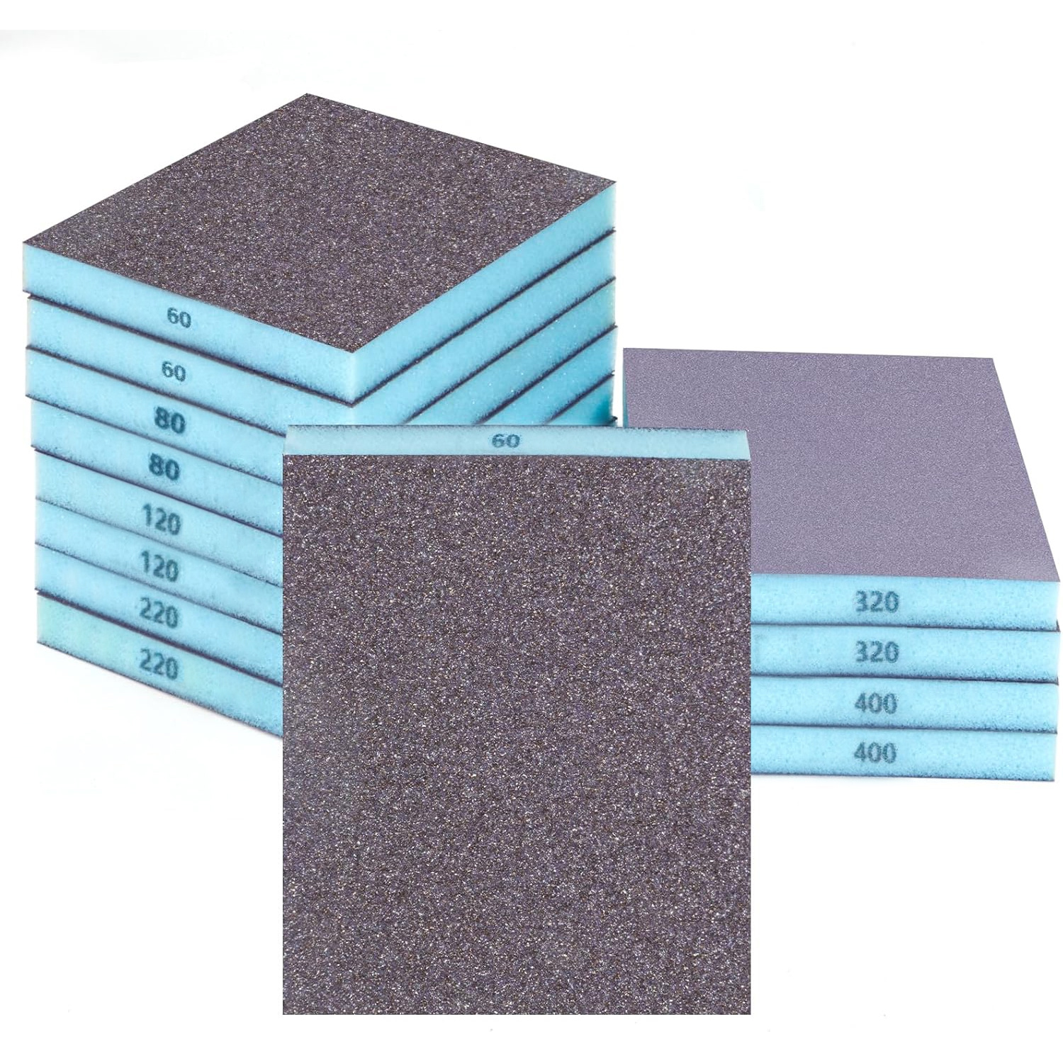 TEMU Lot de 12 éponges de ponçage lavables et réutilisables, multi-grains 60/80/100/120/150/180/220/320/400, kit combiné d'éponges de humides/sèches