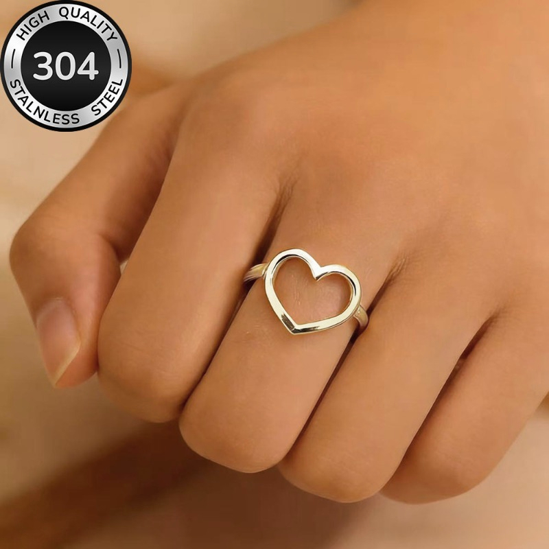TEMU Anillo abierto minimalista y versátil de para mujer, de acero inoxidable 304, hipoalergénico, resistente a la decoloración, a y versátil,