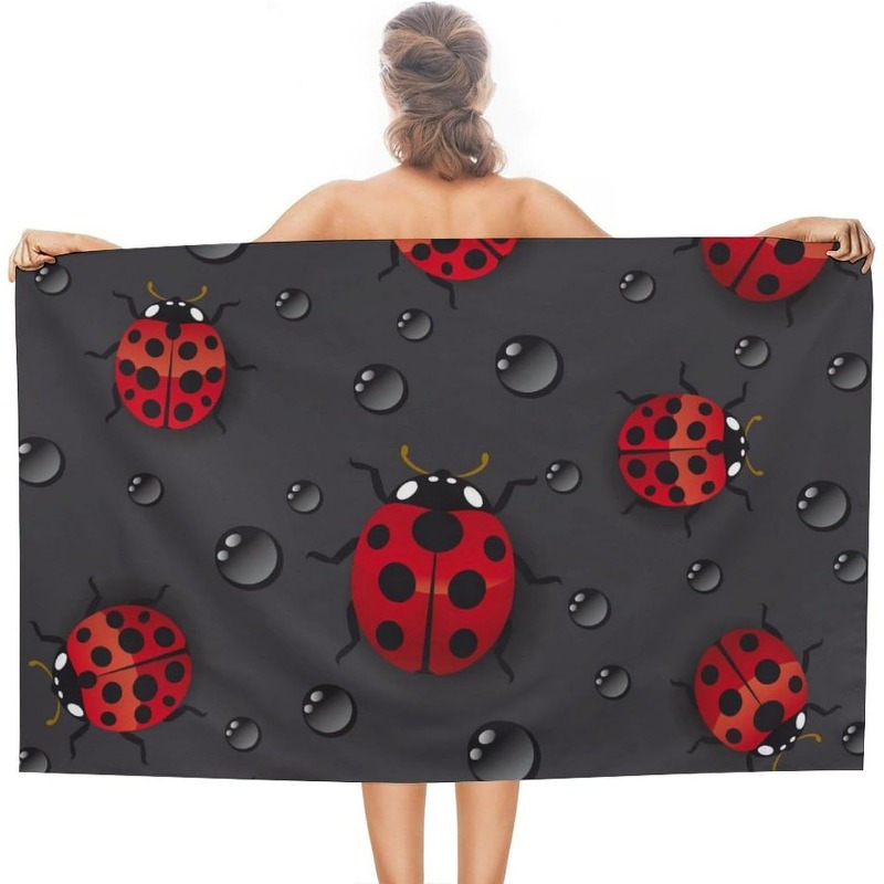 

1pc Ensemble de serviettes de cuisine coccinelle de dessin , polyester tissé, serviette de plage carrée, grande taille, 27,5x55 pouces, pour et