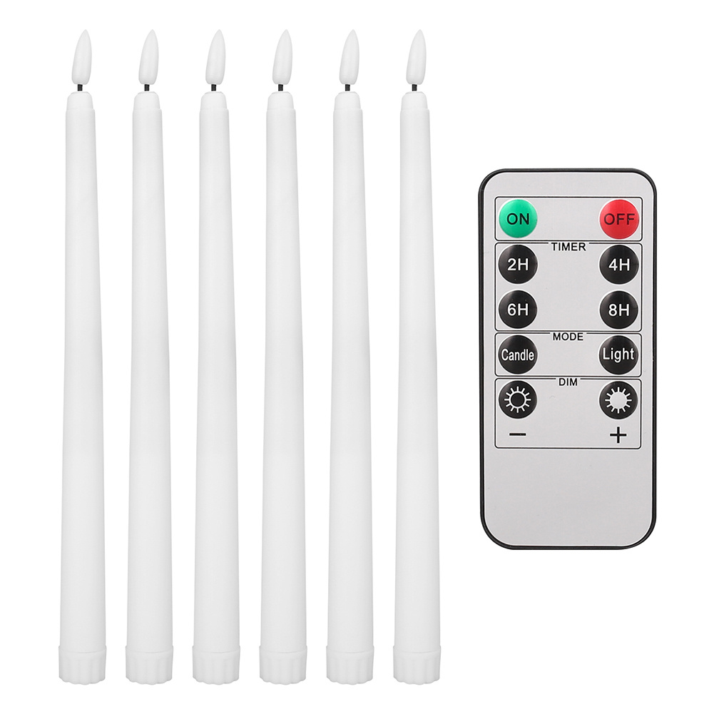 6/ 12pcs 11 Inches LED Flameless Taper Candles with 10-Key Remote Control, Battery Operated 3D Flickering Flame for Firepl
