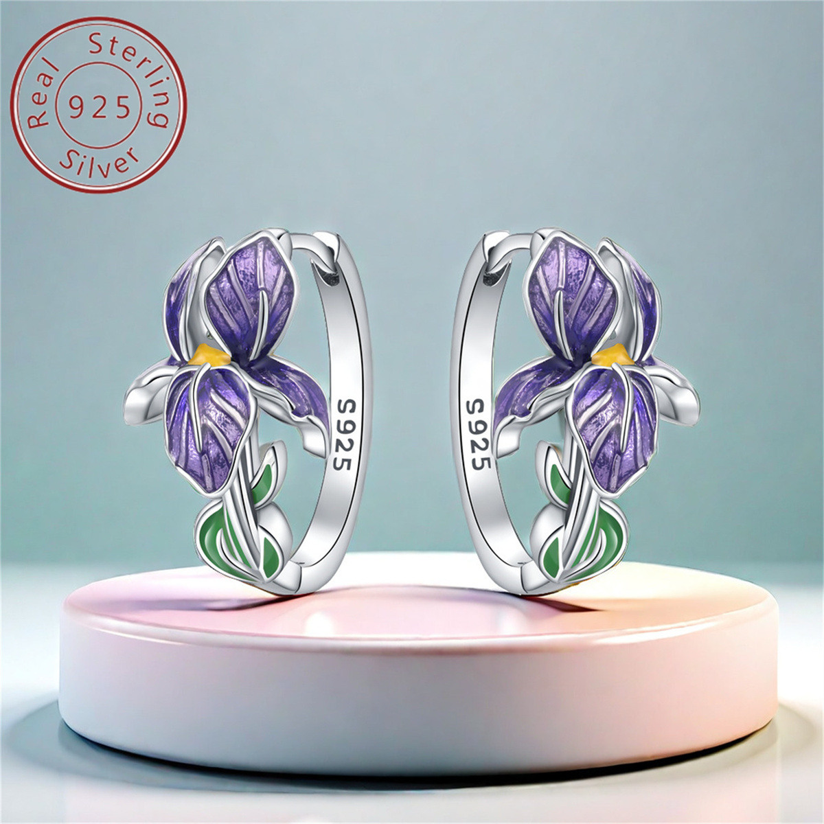 TEMU 1 Pair Elegant 925 Sterling Silver Iris Flower Earrings, Jewelry For Women, & Gift , Versatile Accessory
