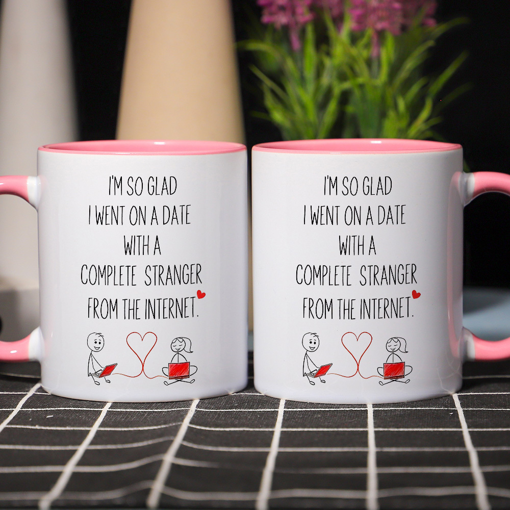 1pc 11oz romantic anniversary ceramic mug im   i     with     from the internet design white with pink accents ideal valentines gift for couples love internet themed humorous drinkware anniversary gift mug   romantic design ceramic mug coffee bar accessories details 2