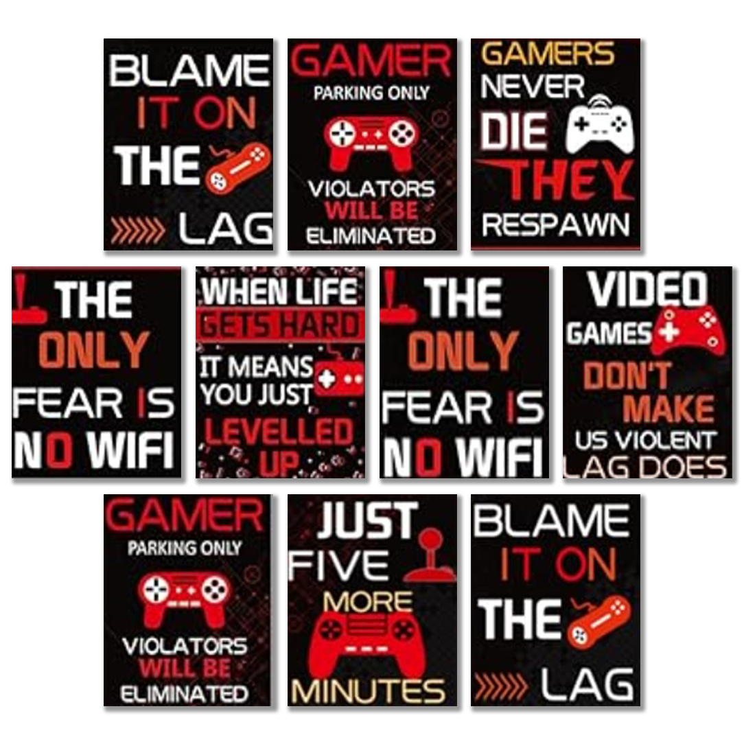 

10pcs Gamer Decor Set, Video Game Poster Signs, Inspirational Quotes, Motivational Game Room Decorations, 8x10 Inch Paper Party Wall Hanging Decor, For Gamers, Classroom, Birthday