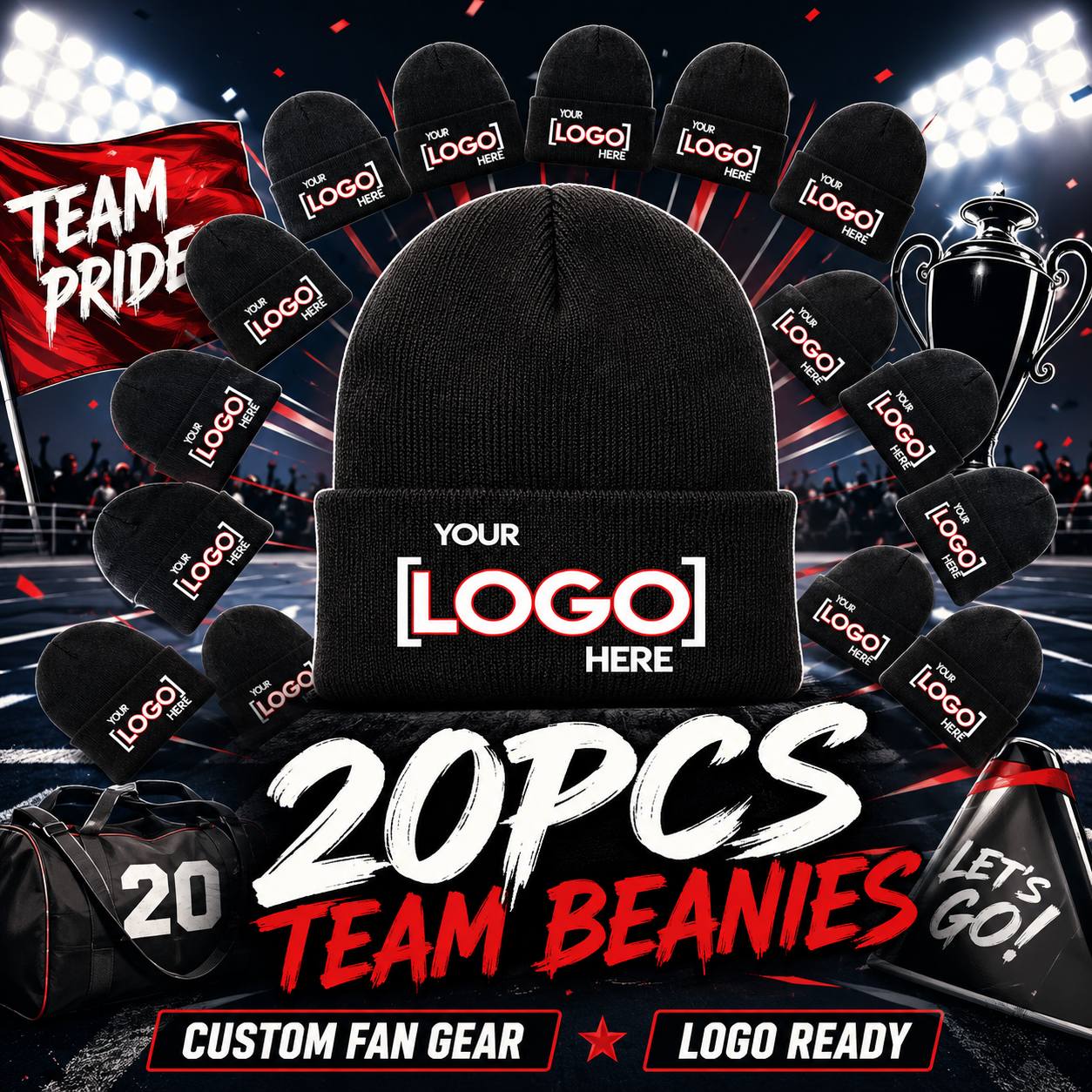 TEMU 20-pack Custom Logo/photo Brimmed Hats, Personalized Caps, Winter Warm Ribbed Hats, Unisex Cold Hats, Suitable For Outdoor Daily Wear And Team
