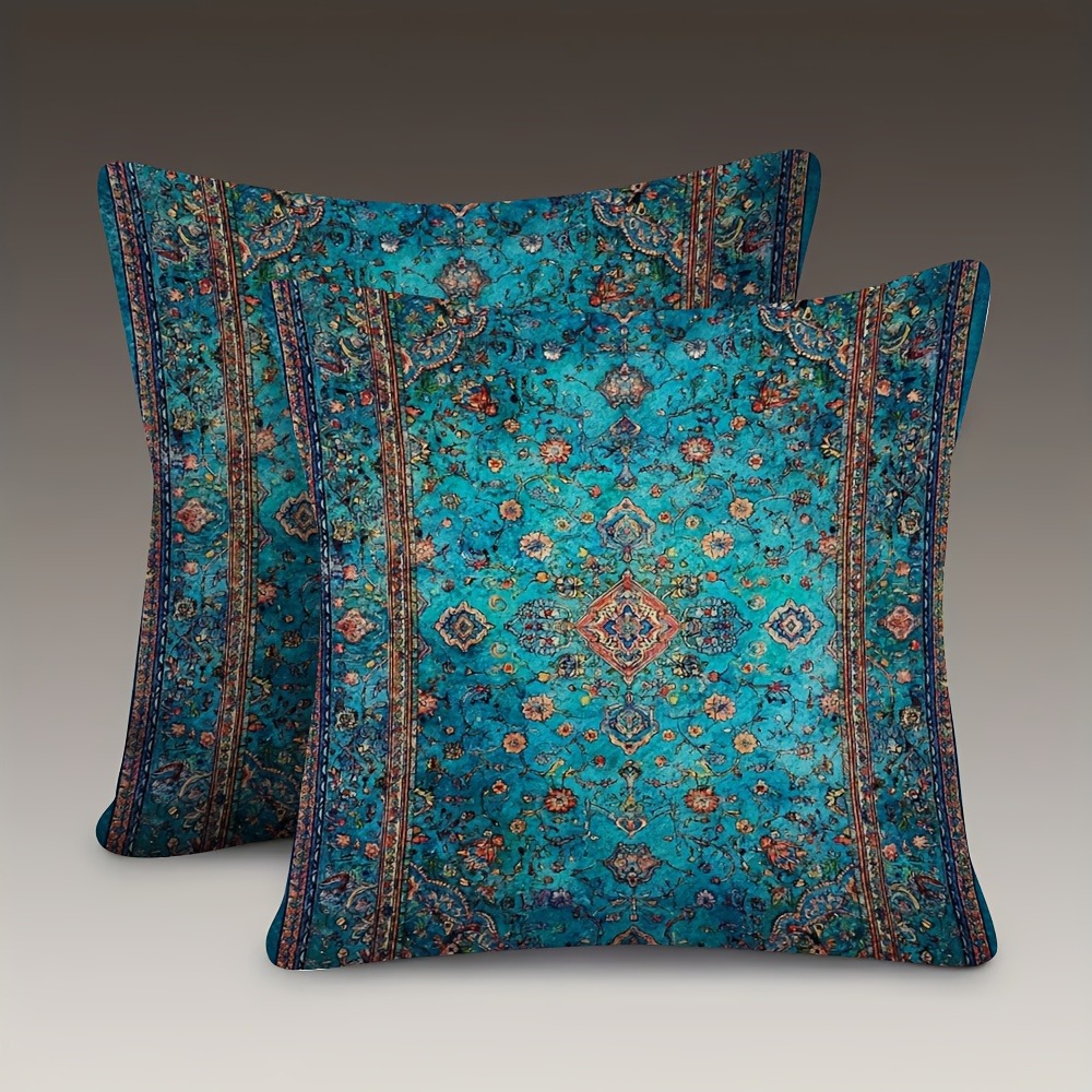 TEMU 2pcs Teal Blue And With Exquisite Patterned Pillowcases, Traditional Design Showcasing And , 2d Flat Printing - Pillow Inserts Not Included,