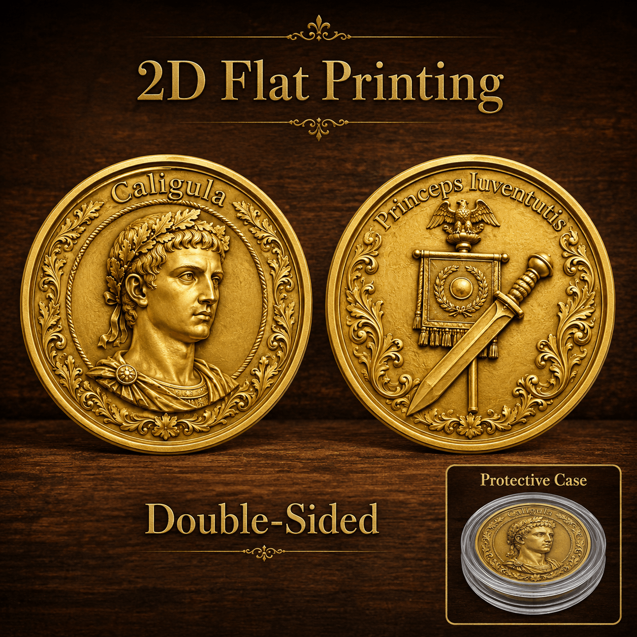 TEMU 2d Flat, 1pc, (1.57" X 1.57''), Ancient Monarch Double-sided Design Commemorative Coin, Standard Sword Motif Embossed Collectible Coin, Office