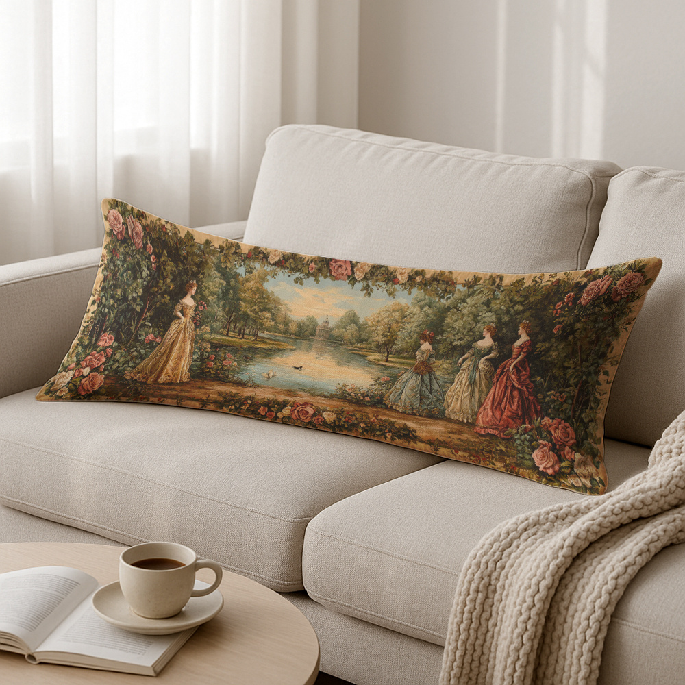 TEMU 1pc Large Vintage Garden Landscape Cushion Cover - 20x54 Inch (51x137cm) Soft Plush Zippered Sofa Bed Pillow Case, Elegant Classic & Garden