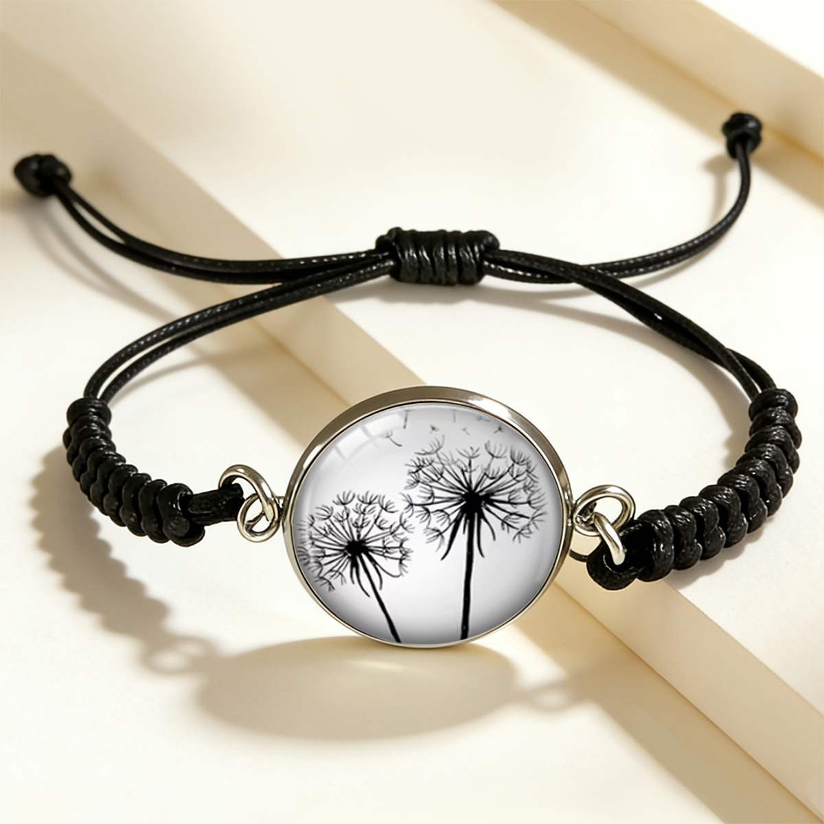 TEMU 1pc Bohemian Glass Dome Dandelion Bracelet - Minimalist Glass Dome Suitable For Parties, Daily Wear & Gifts, Bangle With Glass Dome Top For