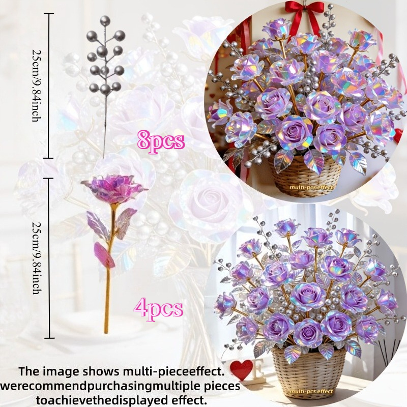 TEMU 12 Pezzi di Rose Viola in Artificiale con Rami di Argentate. Materiale di Simulazione Gamma. un' Elegante e Premium, per Decorazioni Domestiche,