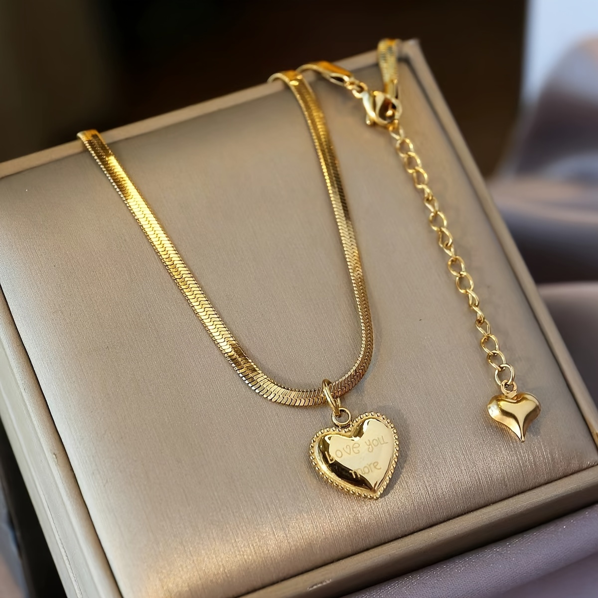 Image of Elegant Heart Pendant Snake Chain Necklace For Women, Steel Jewelry, , & Gifting, Valentine's Day Suitable