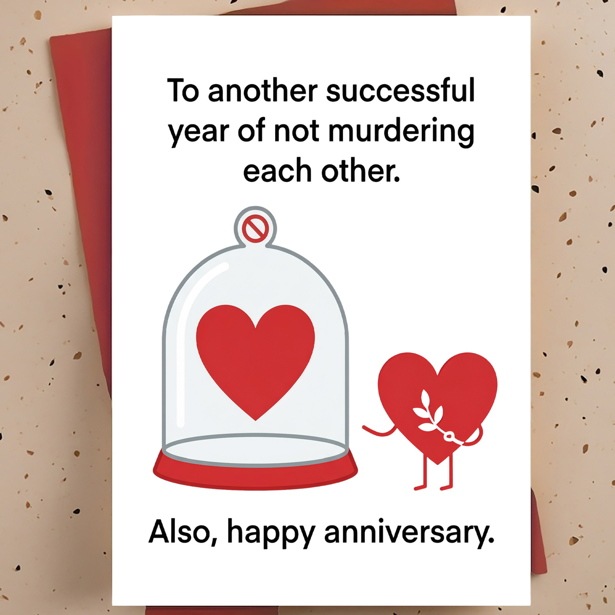 TEMU 1 carte de vœux sarcastique et amusante pour l'anniversaire de mariage, pour ou – Illustration moderne de dessin animé de cœur rouge, carte
