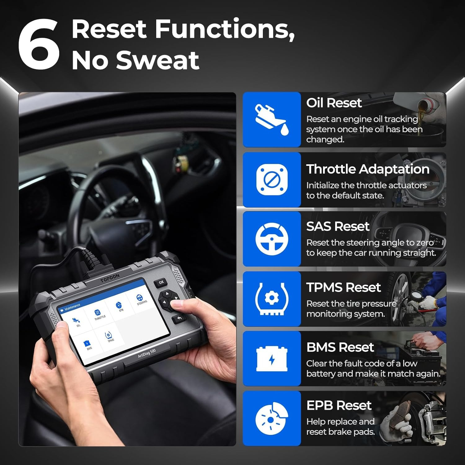 TOPDON AD500 OBD2 Scanner Car Diagnostic Tool, Engine ABS SRS Transmission Diagnostic Tool, FCA Auto Certified, CAN FD Protocol, Oil/Throttle/SAS/TPMS/BMS/EPB Reset Car Scanner, Free Upgrade DIY