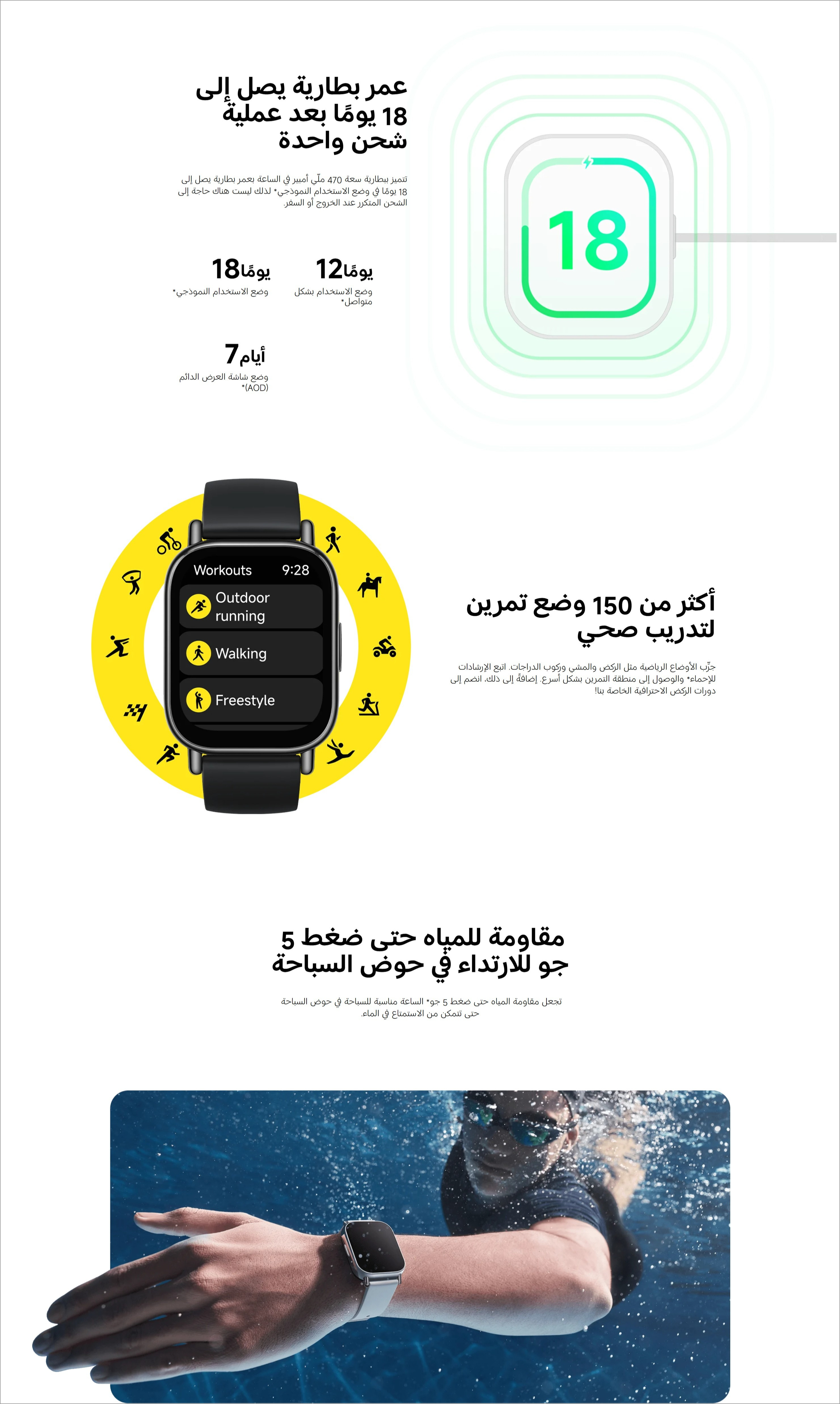 ساعة Mi Redmi Watch 5 Lite، شاشة AMOLED بحجم 4.98 سم، بطارية تدوم حتى 18 يومًا، نظام GNSS مدمج، مكالمات لاسلكية، أكثر من 150 وضع تمرين، HyperOS، مقاومة للماء (5ATM)، ساعة ذكية، متتبع لياقة بدنية، متوافقة مع iOS وAndroid، إكسسوار عصري، حزام متين